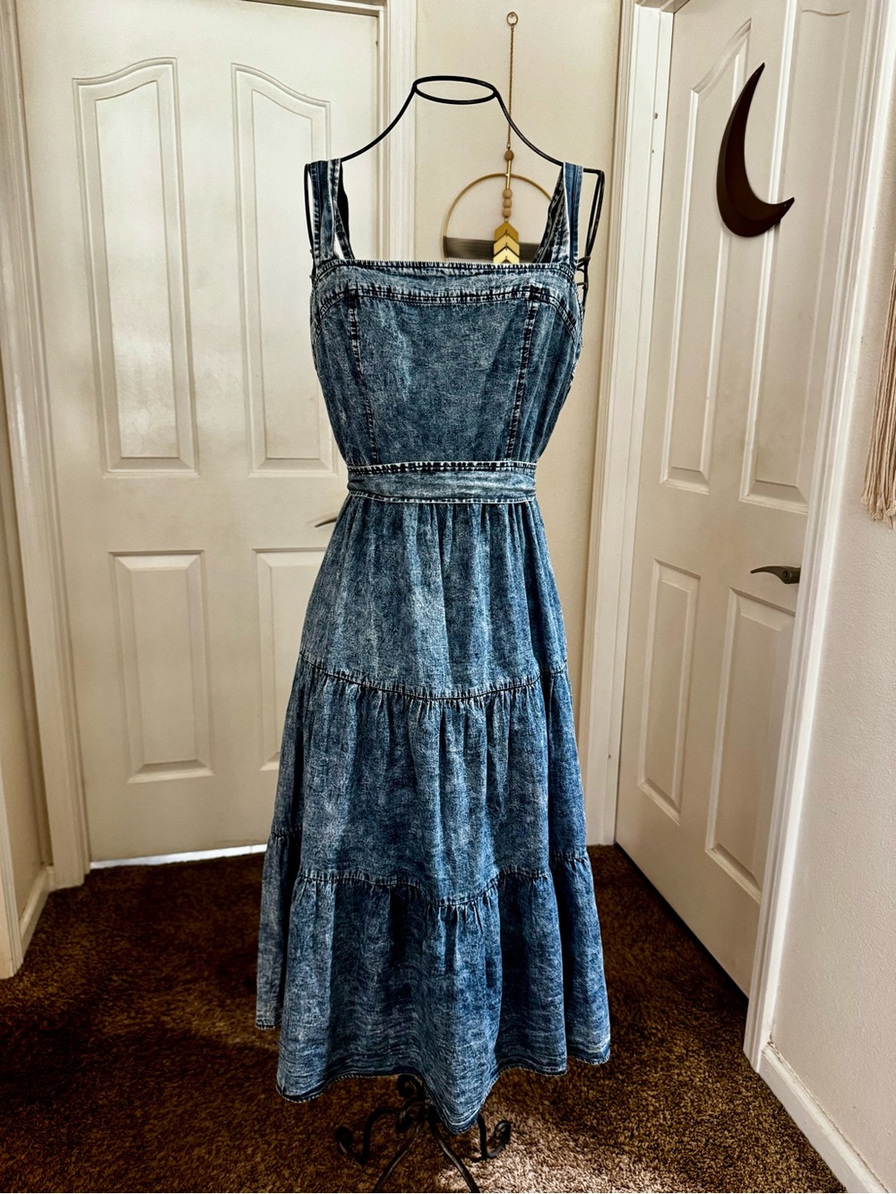 Jealous Tomato Washed Blue Denim Tiered Maxi Dress
